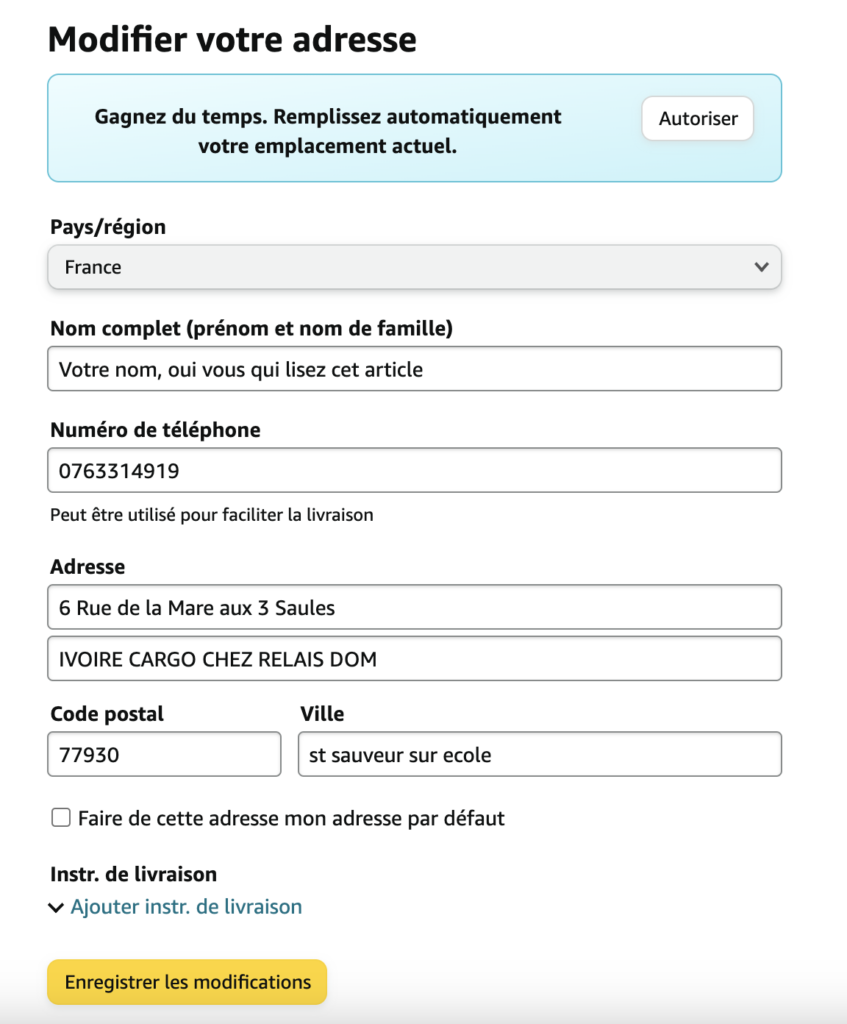 Adresse de livraison Amazon France - Côte d'Ivoire