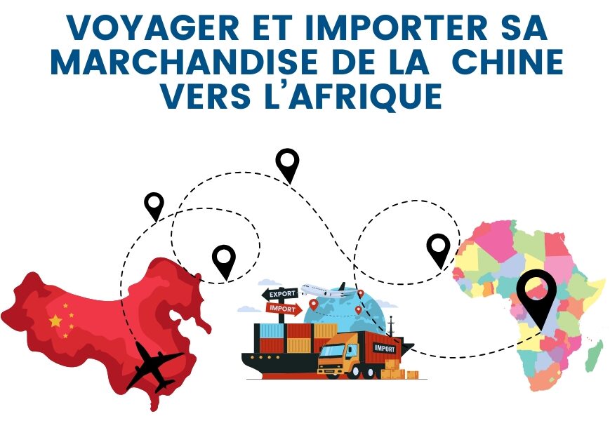 Un avion cargo en plein vol avec des conteneurs, symbolisant le transport de marchandises entre la Chine et l'Afrique